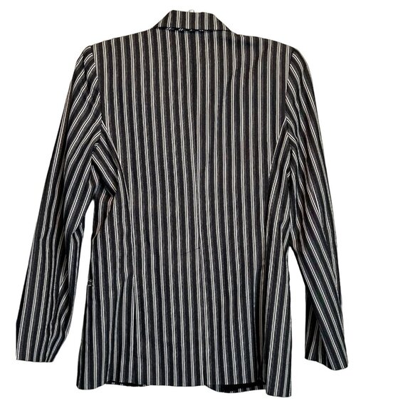 Bloomingdale's 6 Striped Collared One Button Blazer Black White Jacket - Picture 11 of 16